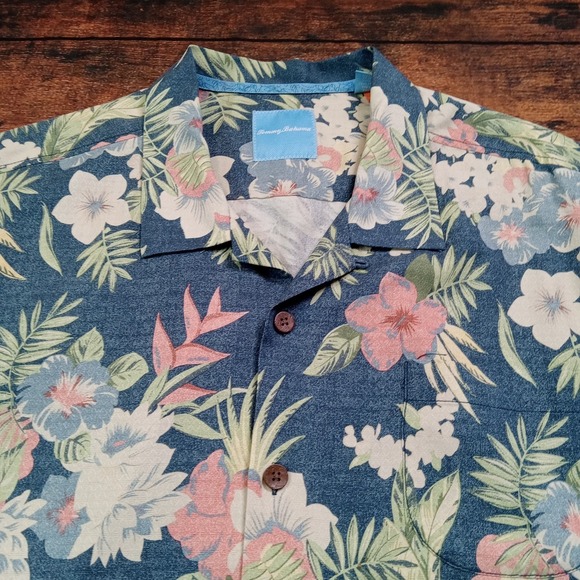 Tommy Bahama‎ 100% Silk Loop Collar Camp Shirt Men's XXL Floral Blue - Picture 9 of 9